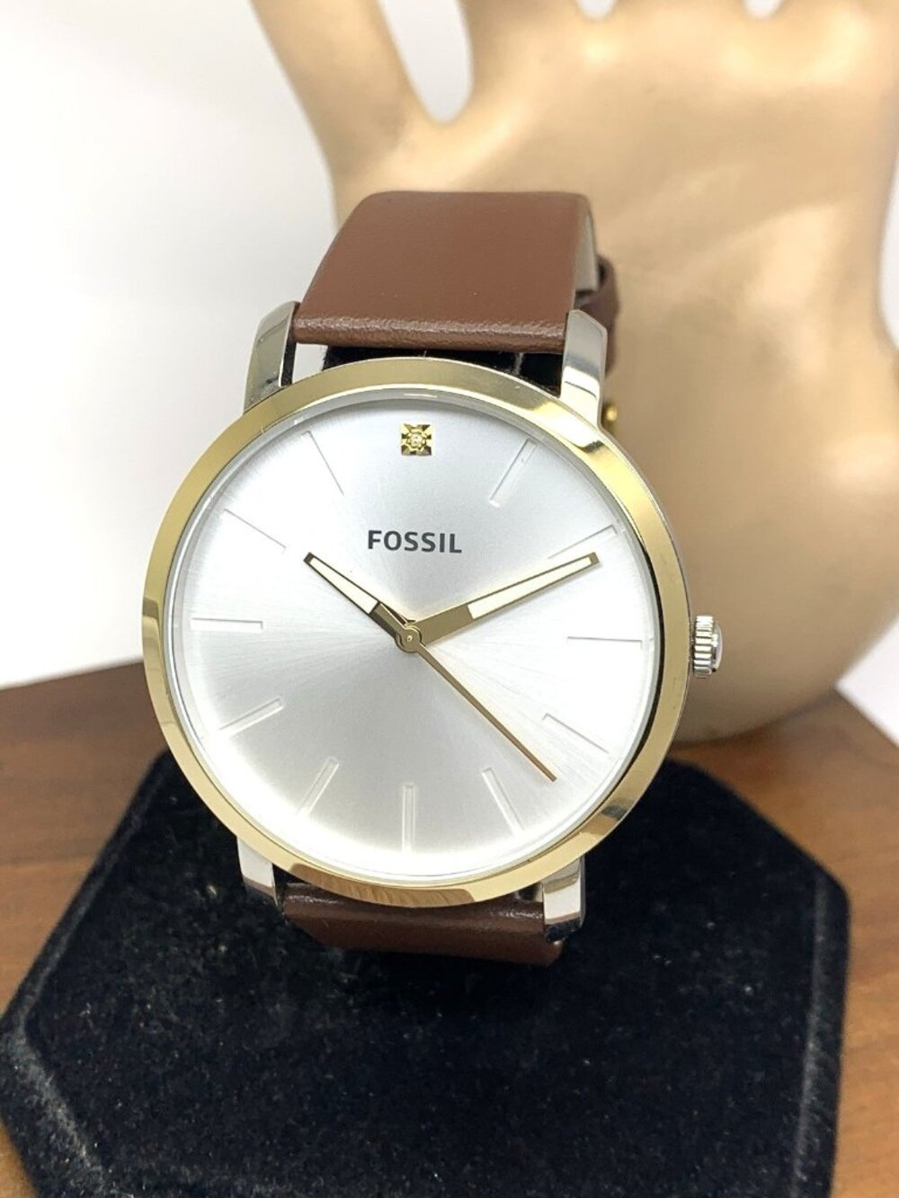 Fossil Men's Watch BQ2467 Quartz Silver Dial Two Tone Case 44mm Brown Leather